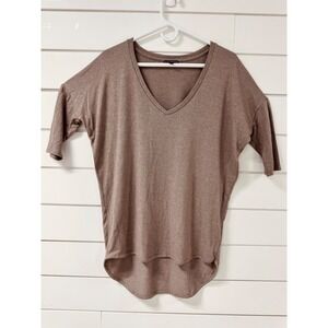 Express Womens Taupe Marl V-Neck Dolman Sleeve High-Low Hem Knit Top Size M